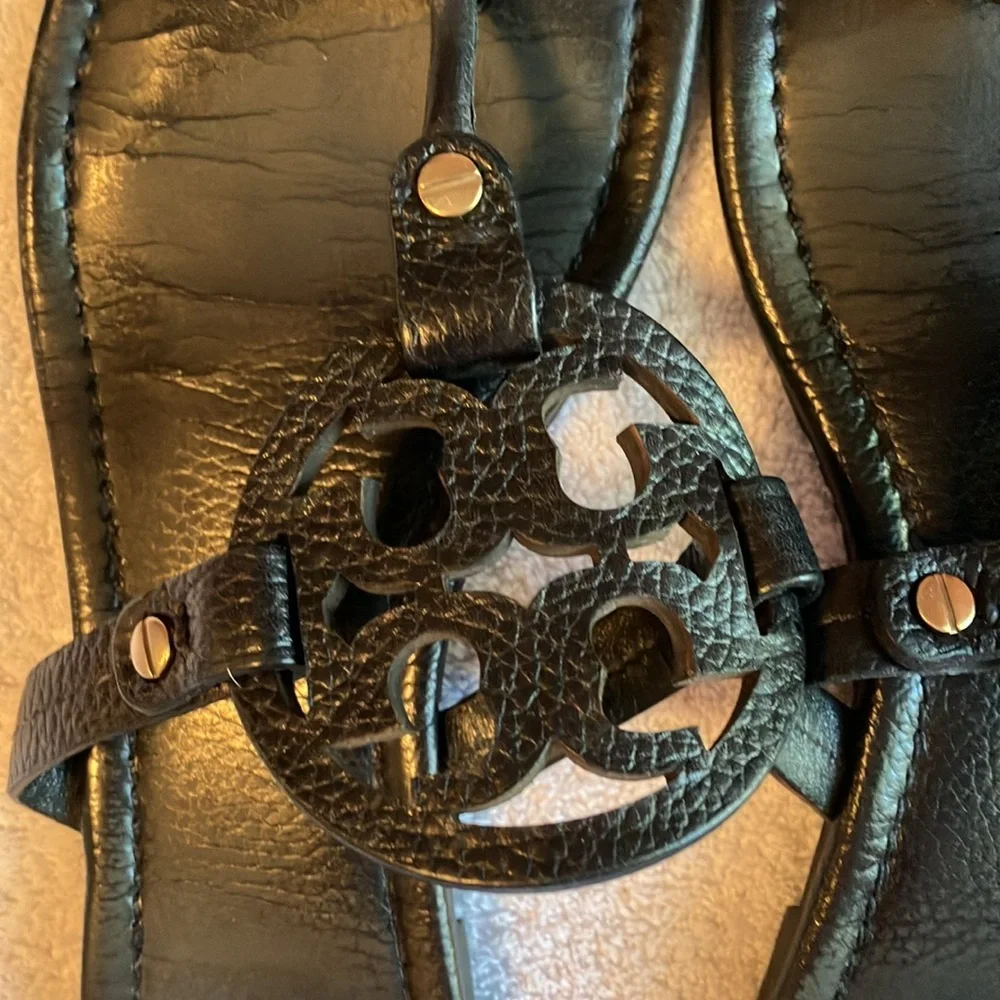 Tory Burch Miller Black Tumbled Leather Slide Sandals - Picture 4 of 6